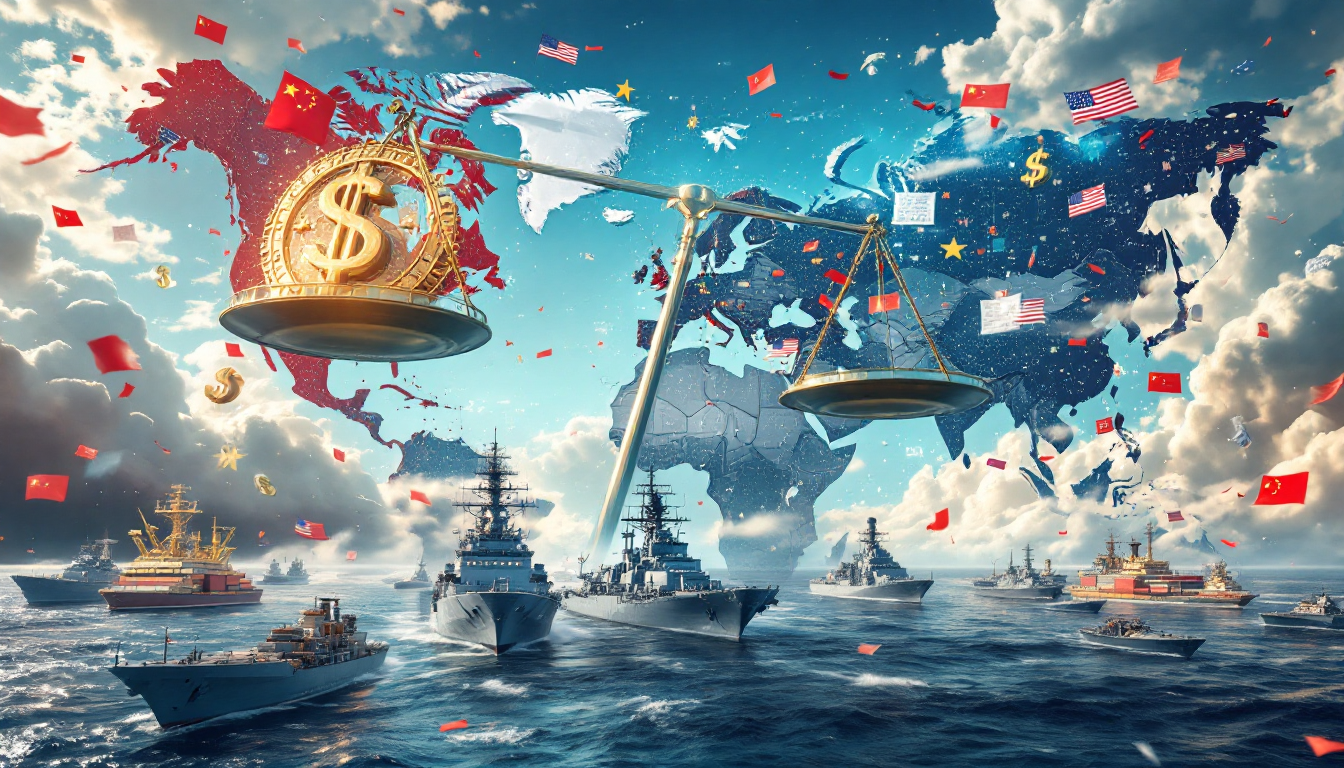 미국의 대중국 경제, 안보, 이념 압박 전략을 시각화한 이미지