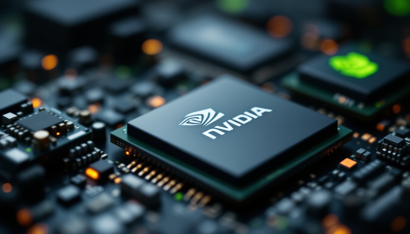 엔비디아 칩과 주가 등락 그래프를 보여주는 이미지